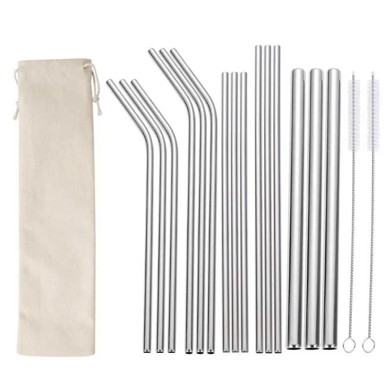 15-Pack Reusable Stainless Steel Straws with Case and 2 Brushes (4-Pack)
